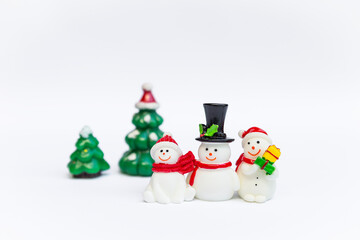 Cute snowman toy set isolate on white background, Christmas decoration item, festive season concept
