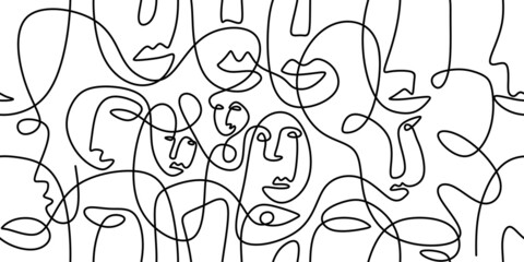 One line art portraits abstract female face painting minimalist set