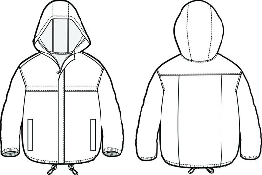 boys anorak hooded jacket flat sketch vector illustration