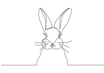 Cute Bunny Continuous One Line Drawing. Easter Card Line Art Style with Rabbit . Bunny Minimalist Contour Illustration for Spring Design. Vector EPS 10.