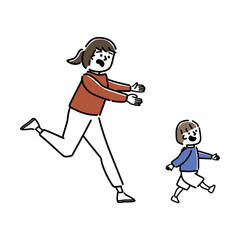 男の子を追いかける母親のイラスト