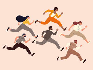 group of business people running