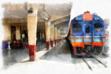 train station in thailand watercolor style illustration impressionist painting.