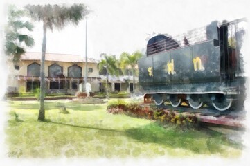 train station in thailand watercolor style illustration impressionist painting.