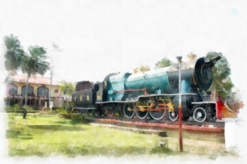 Fototapeta na wymiar train station in thailand watercolor style illustration impressionist painting.