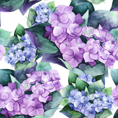 Bouquet of blue and purple flowers. Watercolor pattern 