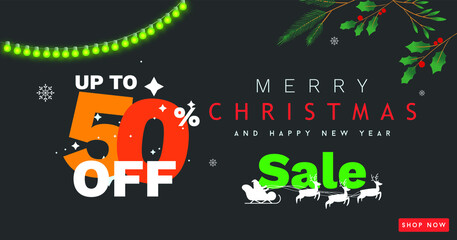 Christmas and New Year website sale banner 50% vector design