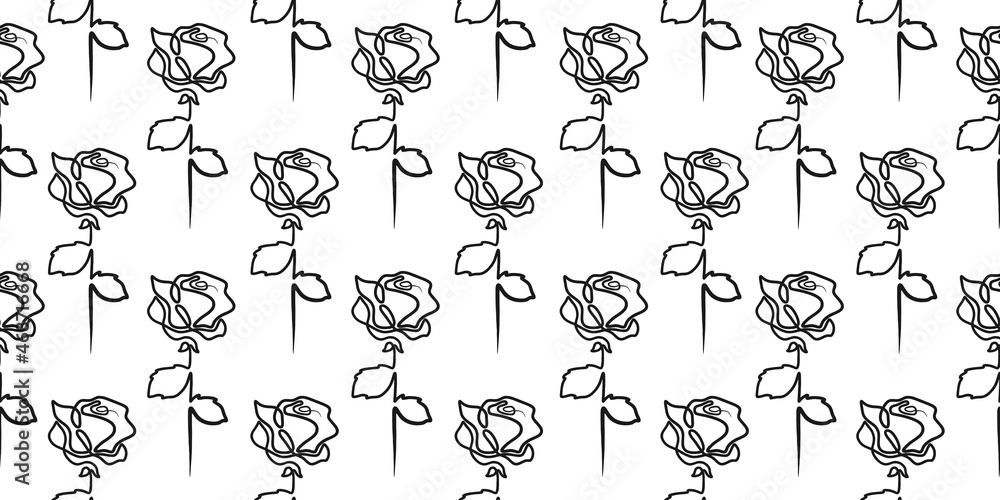 Poster continuous one line rose seamless pattern
