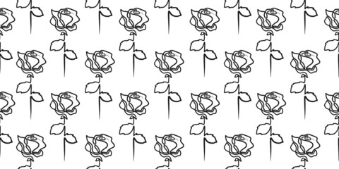 Continuous one line rose seamless pattern