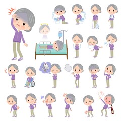 怪我や病気の状態のジャージ高齢女性のセット