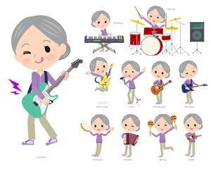 ロックンロールやポップミュージックを演奏するジャージ高齢女性のセット