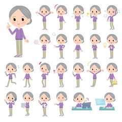 様々な感情表現をするジャージ高齢女性のセット