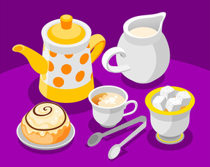 Tea Day Isometric Composition