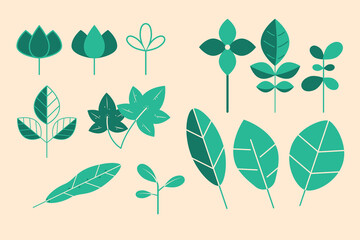 set of green leaves graphic resources in vector.