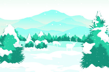 Merry Christmas. Beautiful landscape in the snow season with a beautiful pine trees