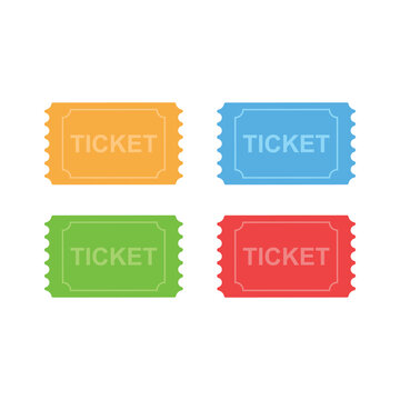 Cinema ticket icon in flat style on white background