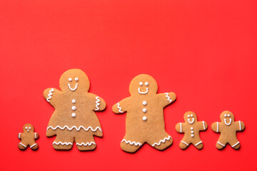 Ginger Bread Family on a Christmas Festive Background