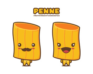 cute penne cartoon mascot, pasta vector illustration