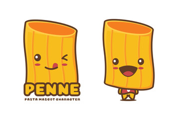 cute penne cartoon mascot, pasta vector illustration