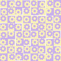 Optical illusion geometric seamless pattern. Abstract stylized geometrical flowers, simple shapes, vector illustration. Bright colors. 60s, 70s style