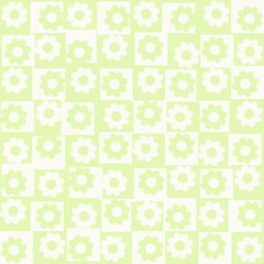 Optical illusion geometric seamless pattern. Abstract stylized geometrical flowers, simple shapes, vector illustration. Bright colors. 60s, 70s style