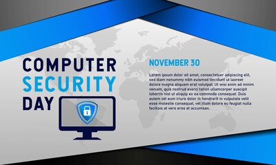 Computer Security Day Background. November 30. Premium and luxury greeting card, letter, poster, or banner. With a monitor, personal computer, shield, and padlock  sign icon vector