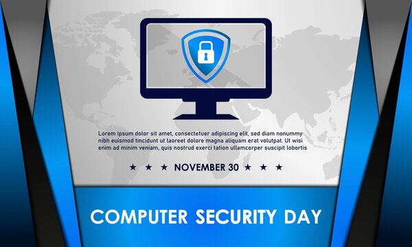 Computer Security Day Background. November 30. Premium and luxury greeting card, letter, poster, or banner. With a monitor, personal computer, shield, and padlock  sign icon vector