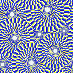 Mesmerizing seamless pattern. Optical illusion vector illustration. Hypno, Psychedelic, mindblowing. 60s, 70s style