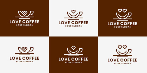 set of love coffee , coffee shop logo design symbol