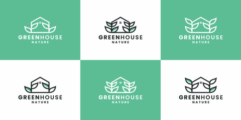 bundle green house, nature house, leaf logo design template