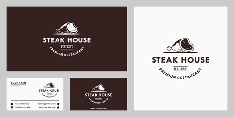 retro steak house, beef steak logo design vintage style