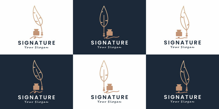 set of feather pen signature logo design stationery - Powered by Adobe