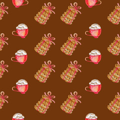 Seamless Pattern American Homemade Cookies Sweets Watercolor Hand-Served Fabric Textile Wrapping Paper