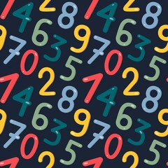 Seamless pattern with a set of colored numbers for kids. Bright colors, can be used in textiles, wrapping paper and wallpaper. Vector illustration
