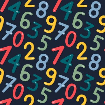 Seamless pattern with a set of colored numbers for kids. Bright colors, can be used in textiles, wrapping paper and wallpaper. Vector illustration