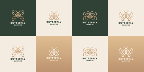 set of beauty cosmetic logo design butterfly concept with golden color