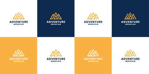 set of mountain adventure monogram logo design with letter A combine