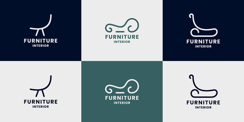 set of abstract chair logo design for home furniture
