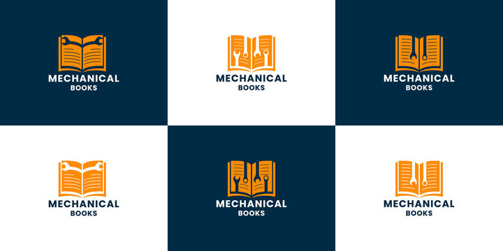 bundle mechanic book. handyman tool book logo design vector