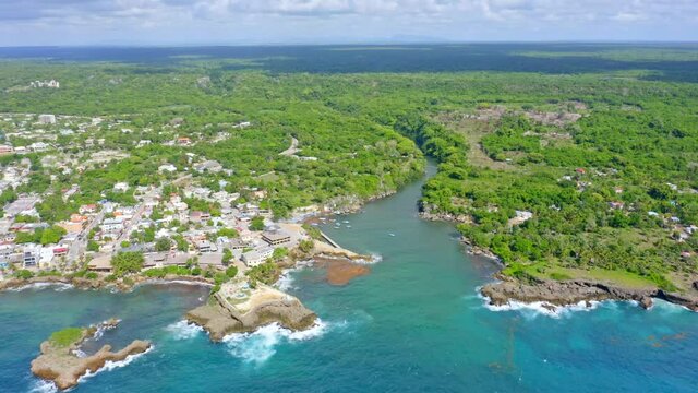 Mouth of Yuma river, Boca De Yuma, Dominican Republic. Aerial forward