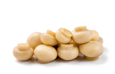 Delicious marinated mushrooms isolated on a white background.