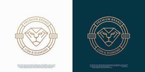 king diamond logo design badge vintage style combination with lion