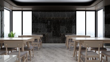 office pantry or kitchen room 3d render interior design for company wall logo mockup