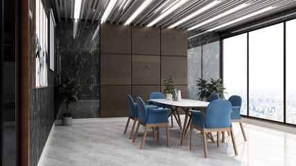 blank wall in luxury office meeting room 3d render interior design