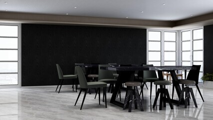 office pantry or kitchen room 3d render interior design for company wall logo mockup
