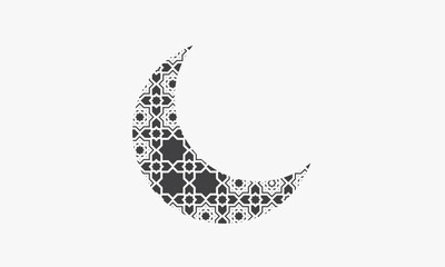 abstract icon pattern crescent moon islamic ornament isolated on white background.