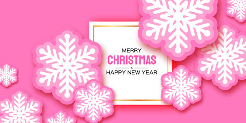 Sugar Pink Christmas snowflake applique in paper cut style. Cute Winter holidays. Merry Christmas and Happy New Year.