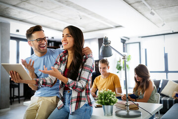 Group of young business people and designers working on project. Startup concept.