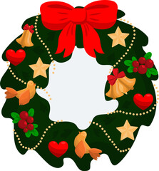 Christmas wreath, decoration for the house for Christmas and New year. Vector illustration for web design and printing isolated on a transparent background.