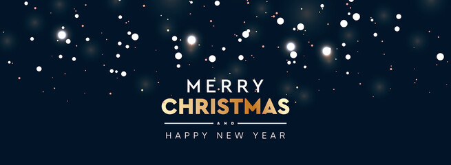 Fototapeta na wymiar Christmas and New Year sparkle blur bokeh effect background. Dark Xmas backdrop. Text Merry Christmas. Vector illustration for web banners invitation poster
